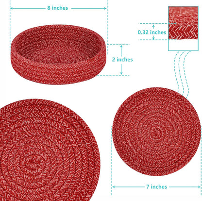 Trivets for Hot Dishes, Pots and Pans, Hot Pads with Storage Basket, Pot Holders for Kitchen, Heat Resistant Mat Protect Counter Home Essentials, Farmhouse Decor (Red 4 PCS)